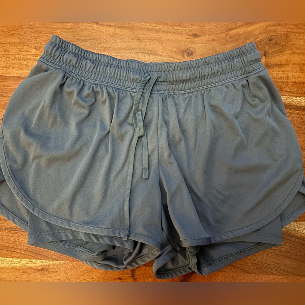 Champion Women's Gray/Blue Shorts with Spandex underneath. Size XS